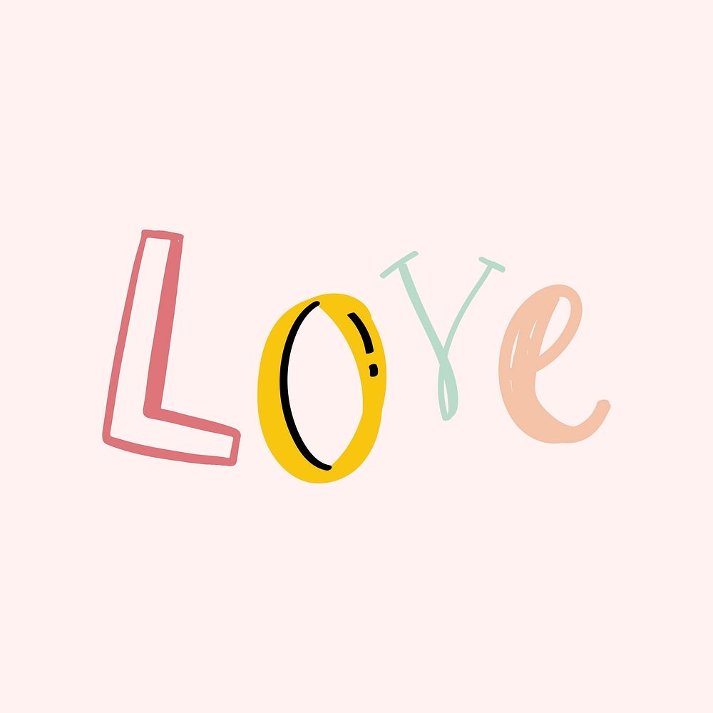 Love doodle word colorful vector clipart