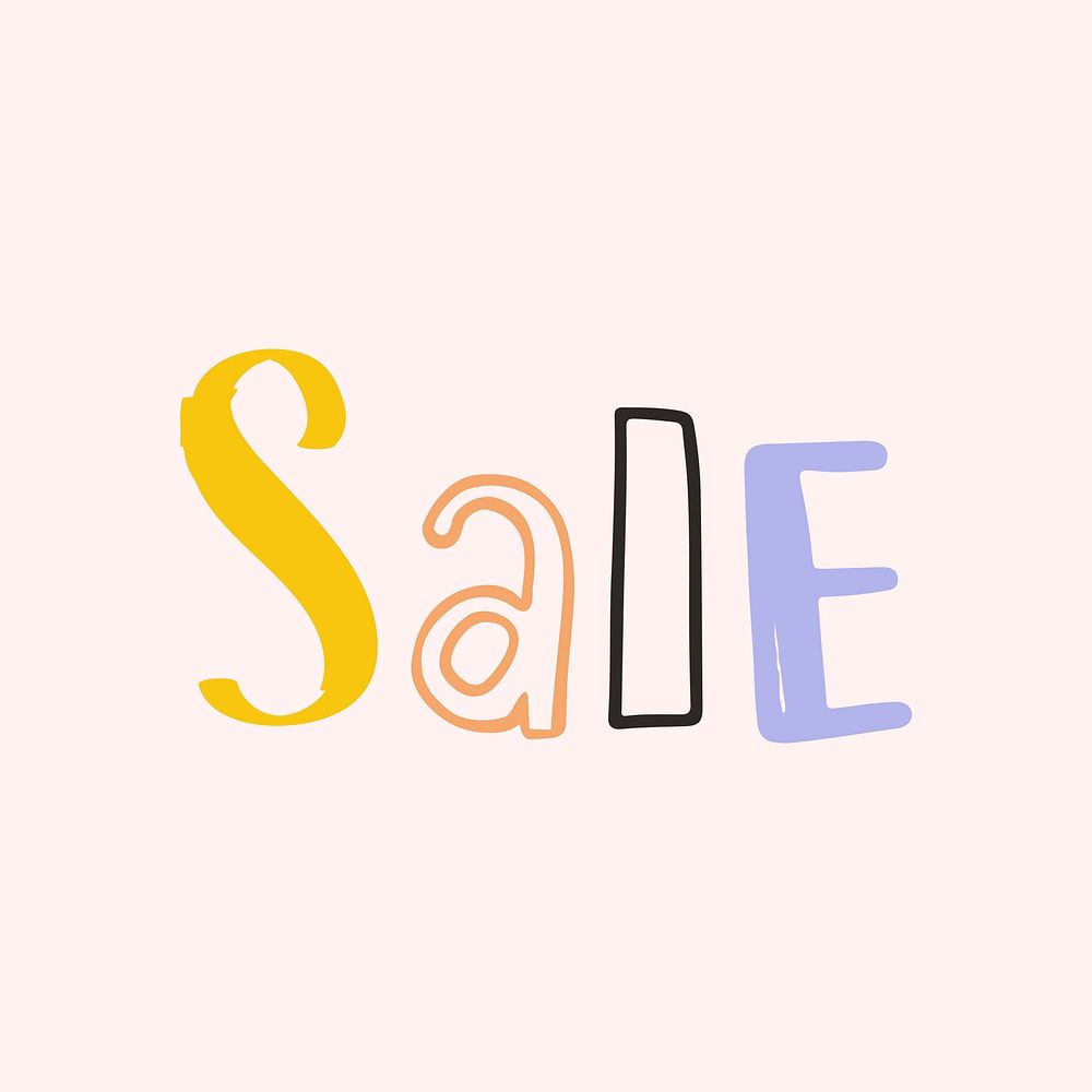 Sale doodle word colorful hand-lettering typography