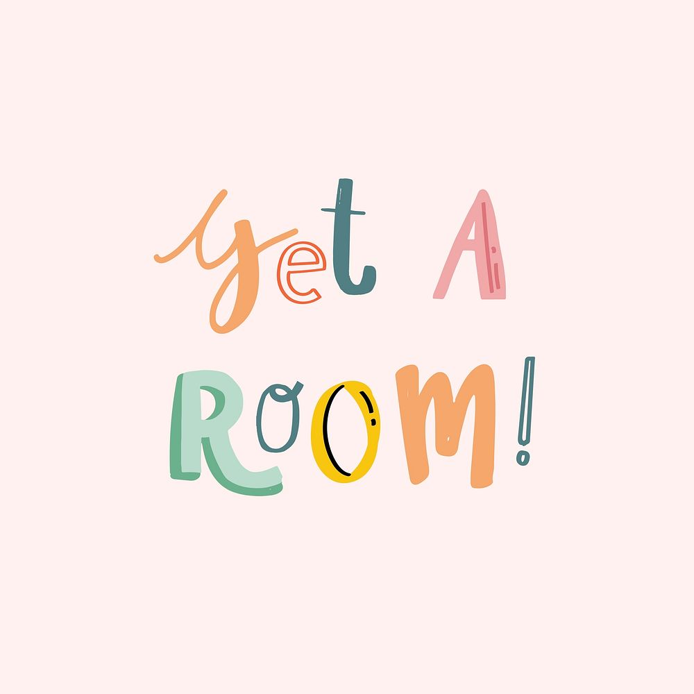 Get a room word psd doodle font colorful typography