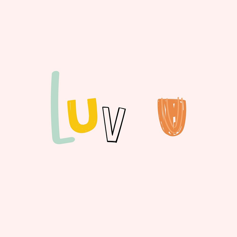 Luv u message psd typography doodle font