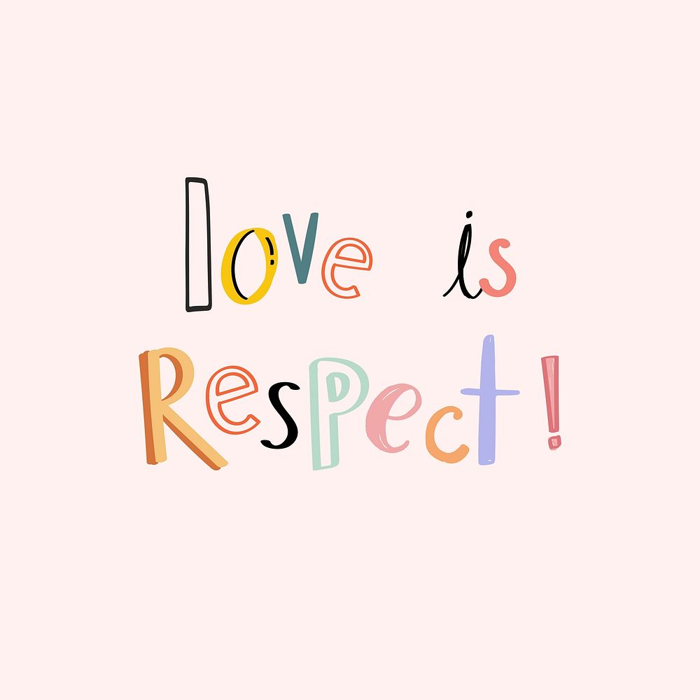 Psd Love is respect typography doodle text