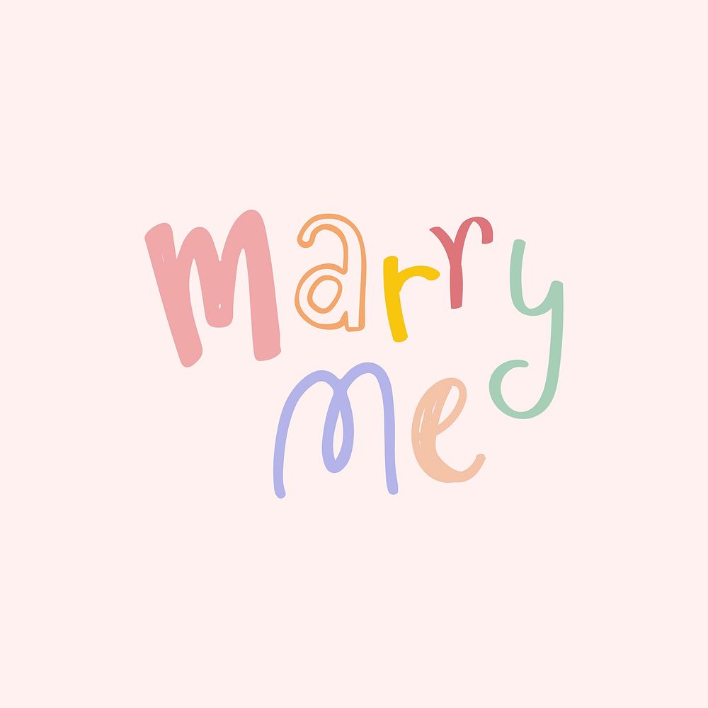 Marry me typography psd doodle text