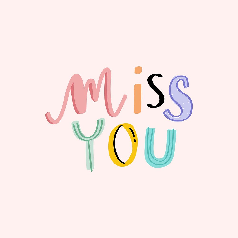 Colorful doodle Miss you text typography