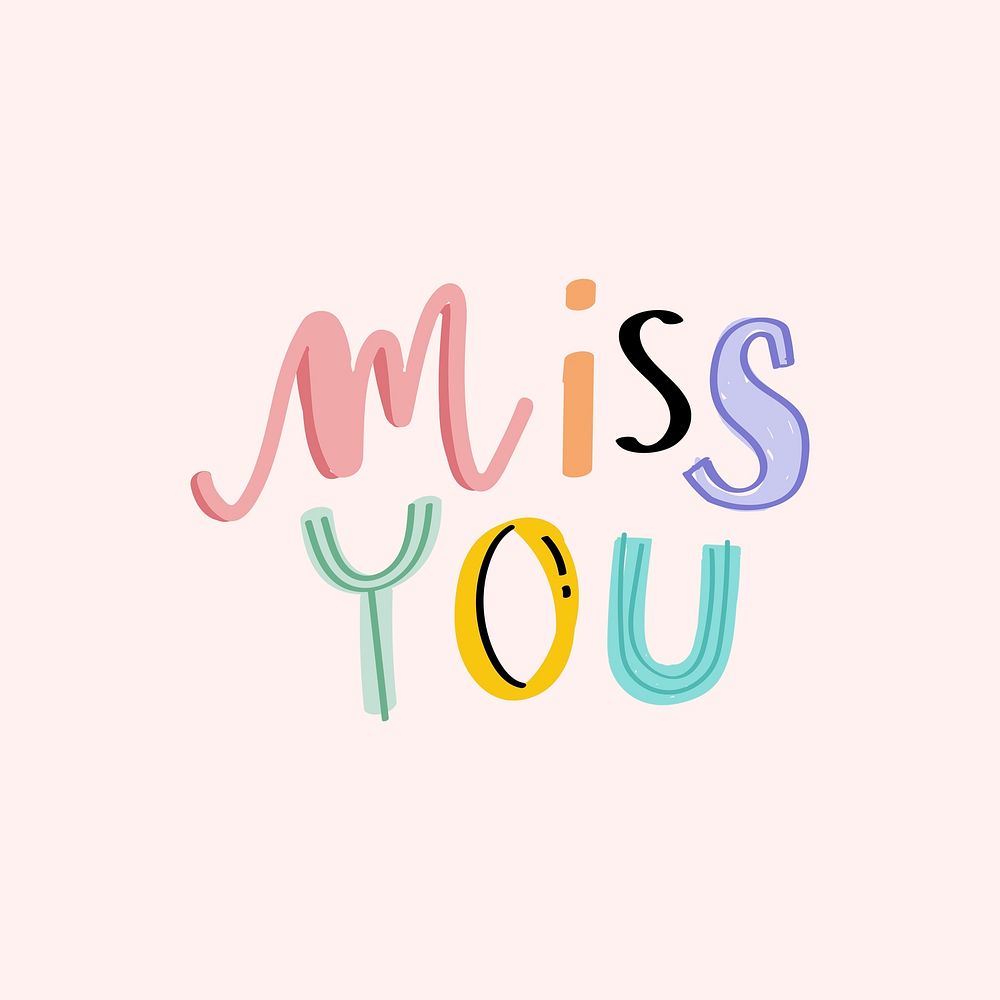 Psd Colorful doodle Miss you cute typography