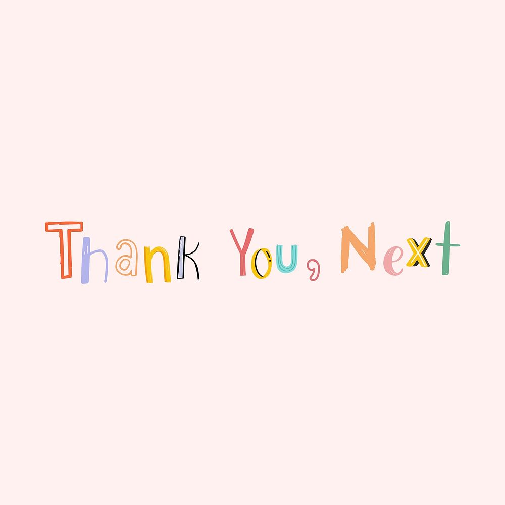 Psd Thank you, Next text doodle font colorful hand drawn