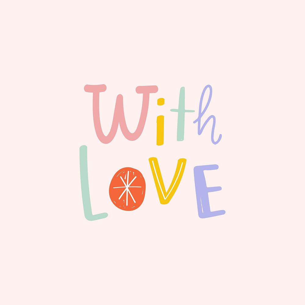 With love text psd doodle font colorful hand drawn