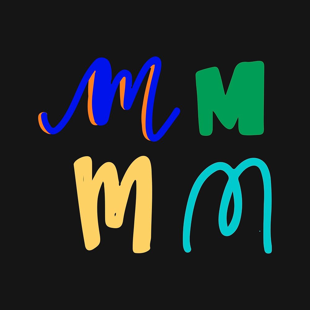 Doodle letter M vector typography set