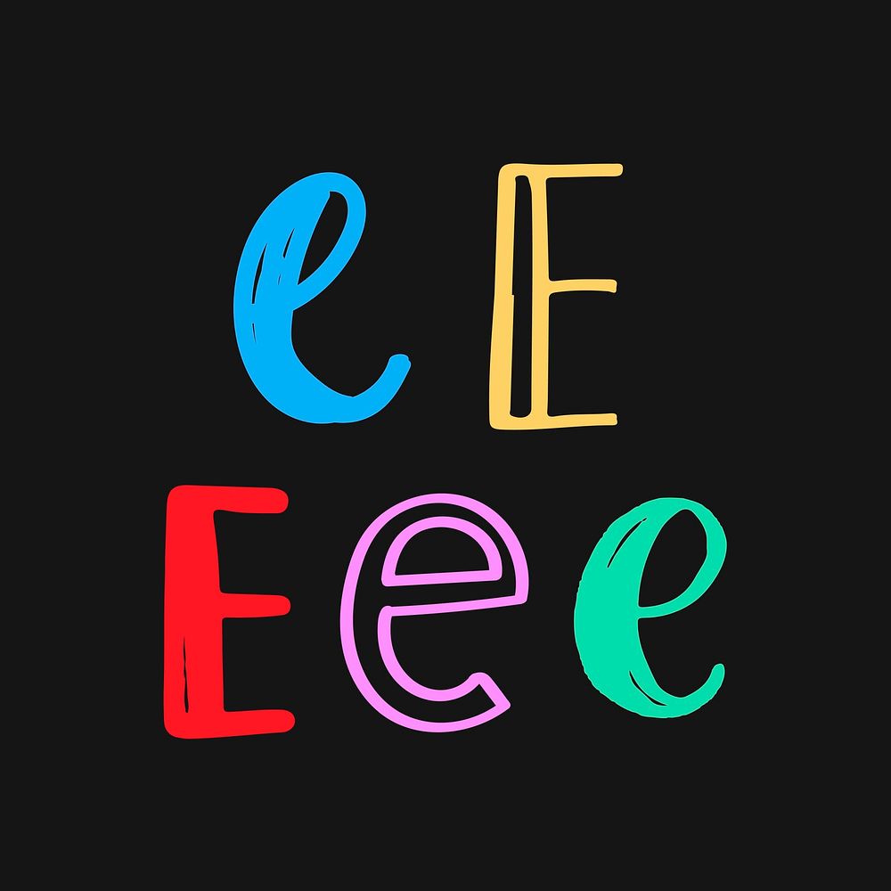 Letter E vector hand drawn typography set