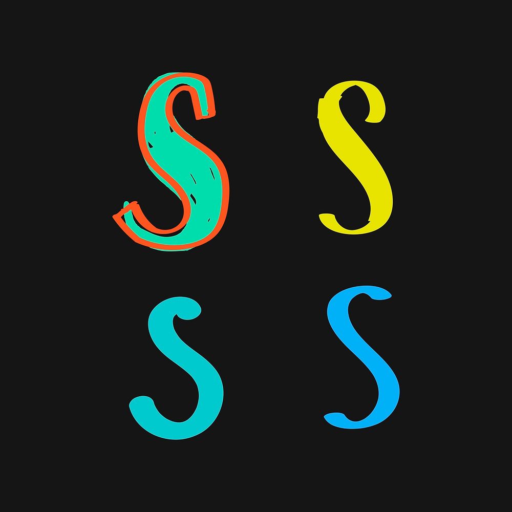 Doodle letter S typography vector colorful set