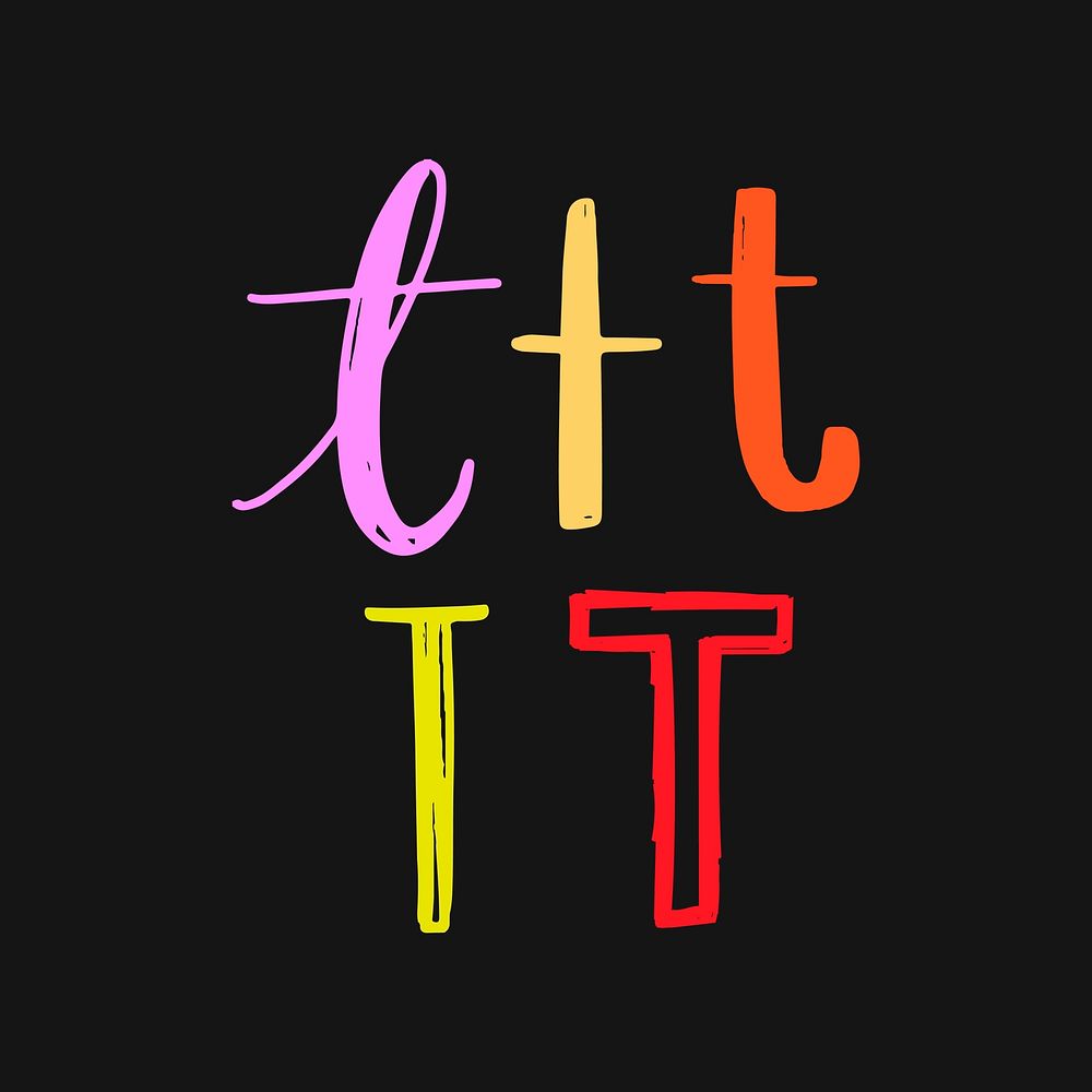 Letter T vector typography doodle set