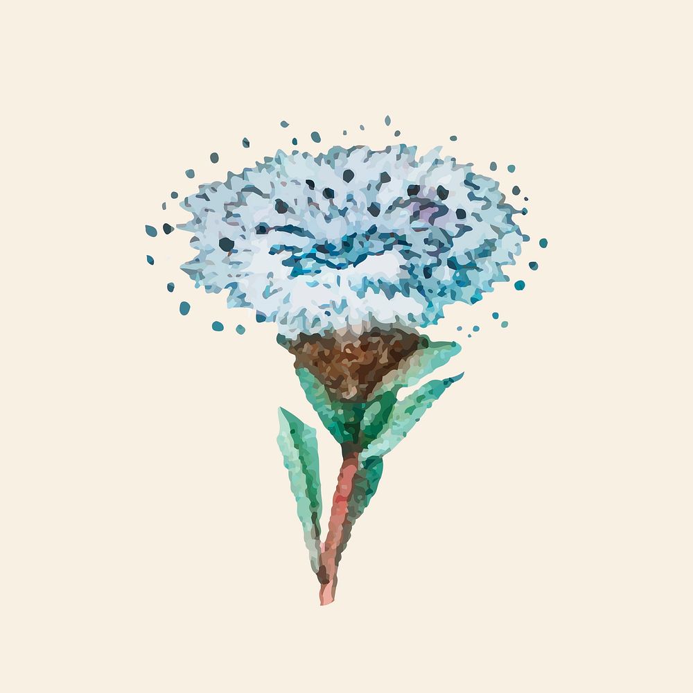 Vintage globe daisy blue flower hand drawn illustration