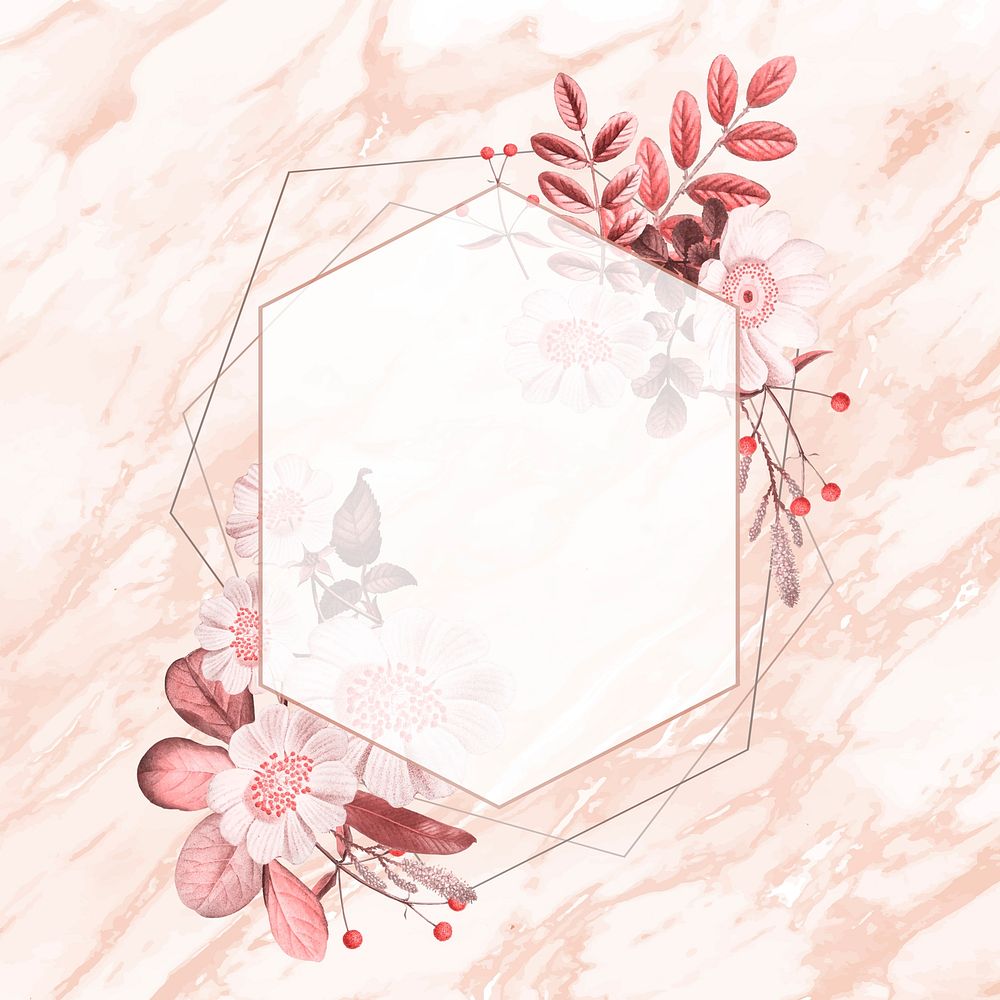 Gold frame vector and pink flowers