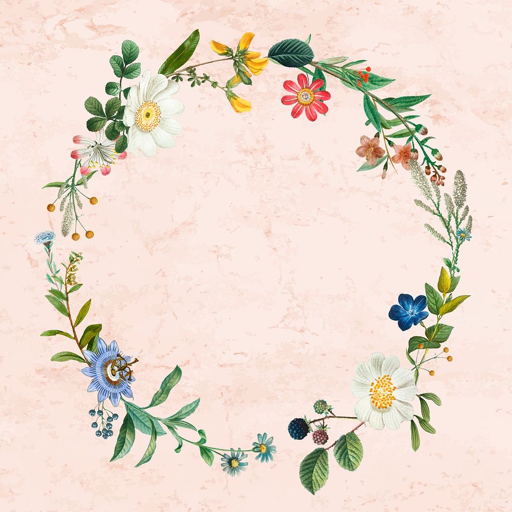 Floral wreath vector on pink background
