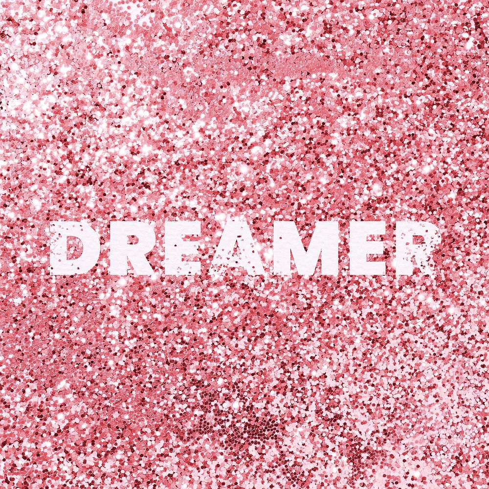 Dreamer red glitter texture word typography