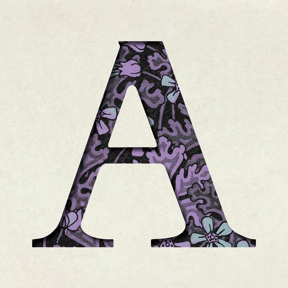 Vintage purple vector letter A typography