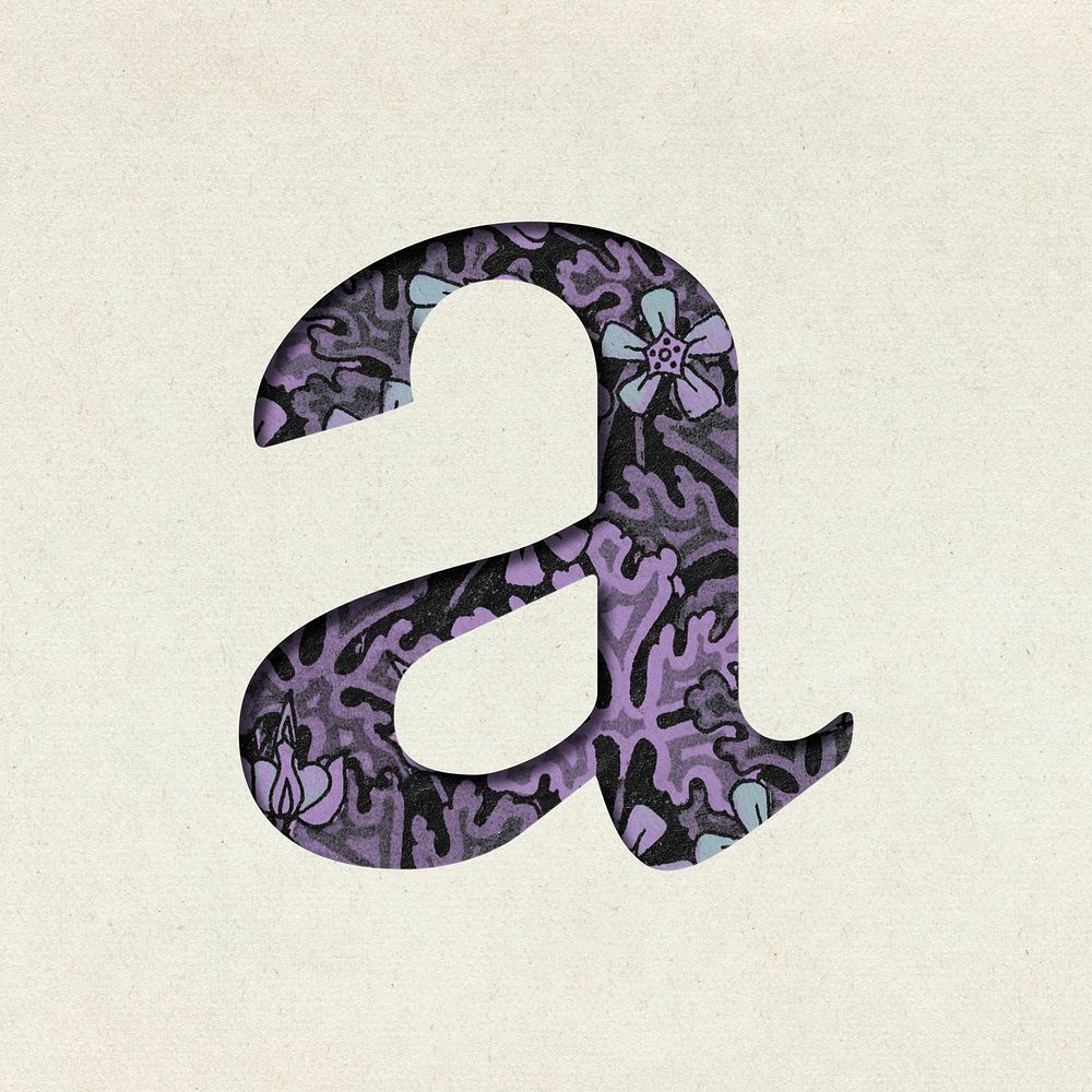 Vintage floral purple lowercase letter A psd typography