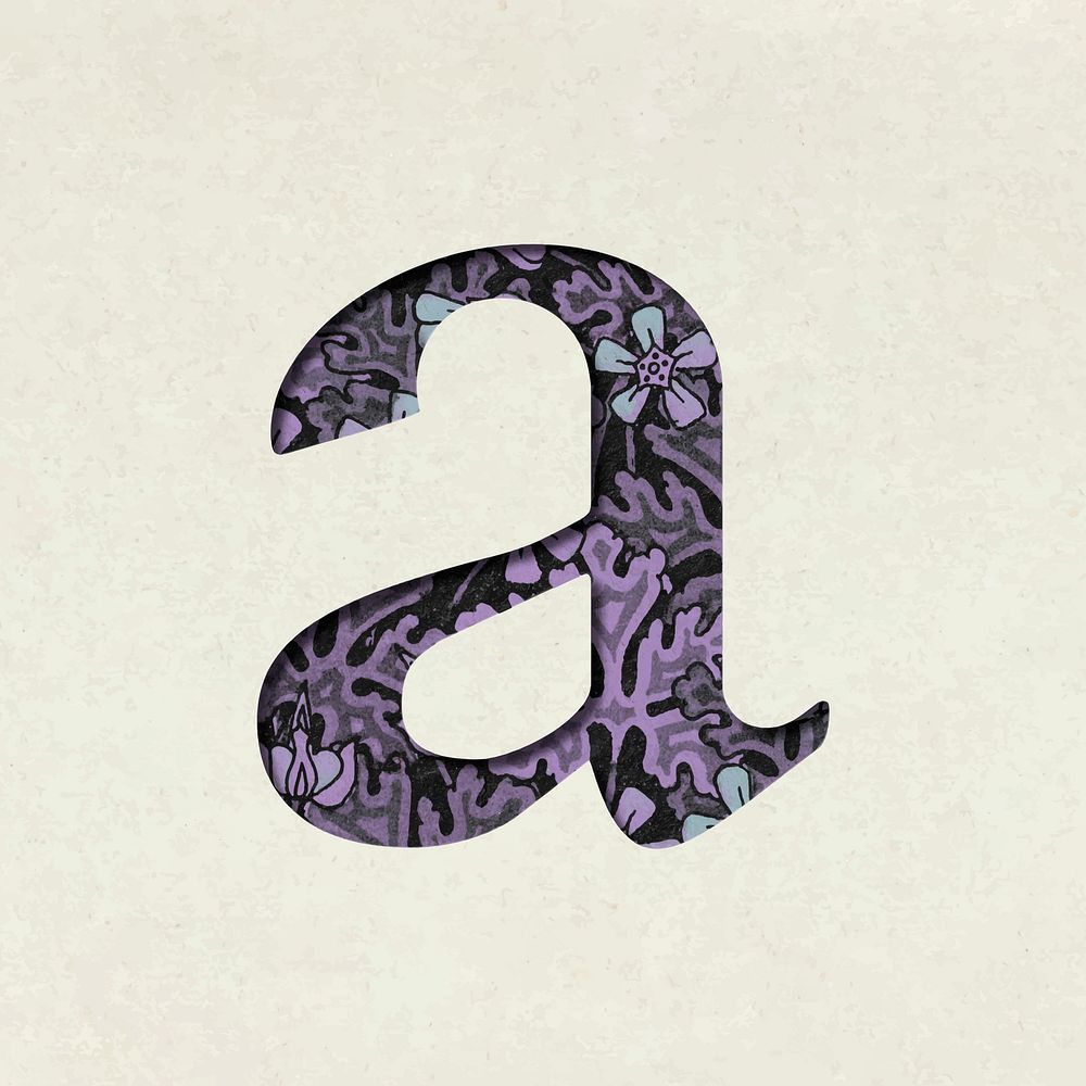 Vintage floral purple lowercase letter A vector typography