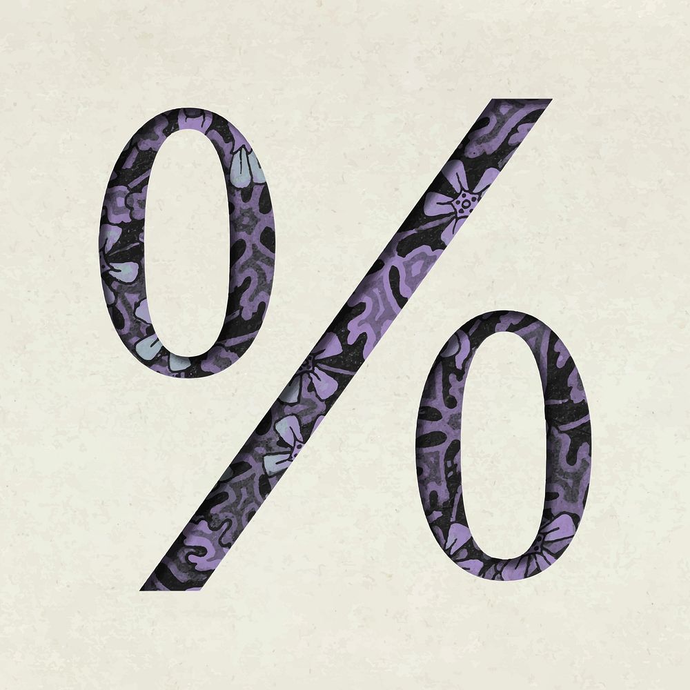 Vintage floral purple Percent sign vector symbol typography