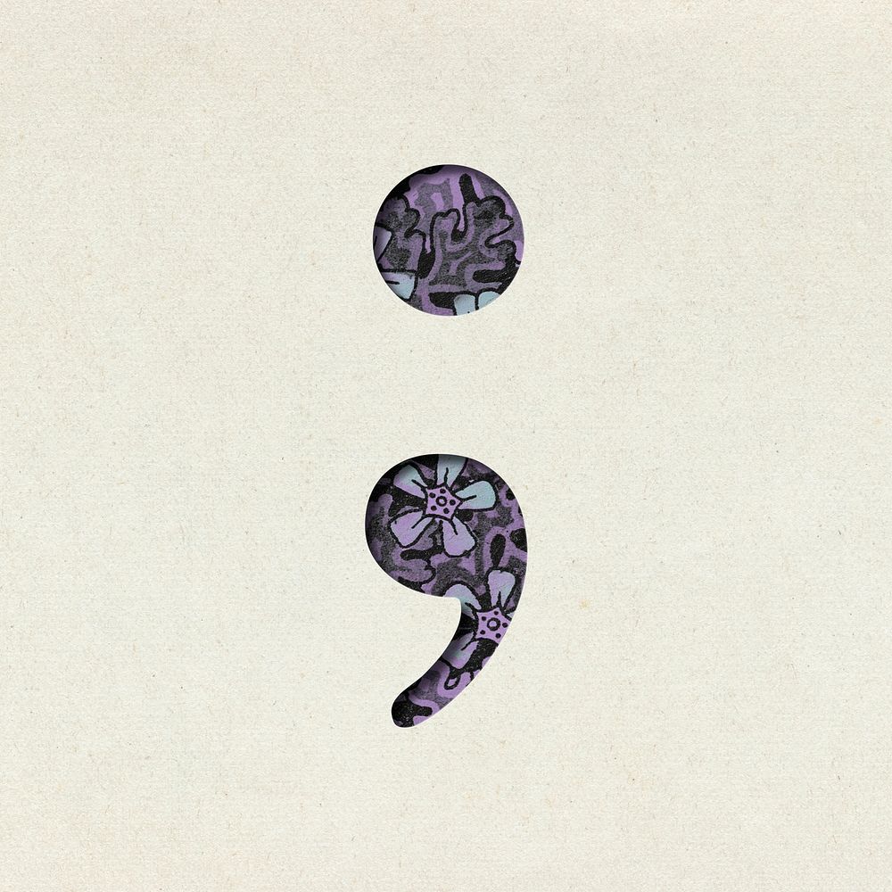 Vintage floral purple Semicolon psd symbol typography