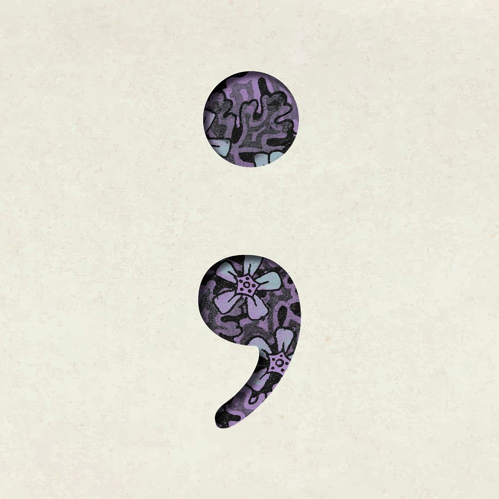 Vintage floral purple Semicolon vector symbol typography