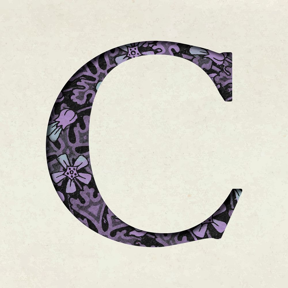 Vintage purple vector letter C typography