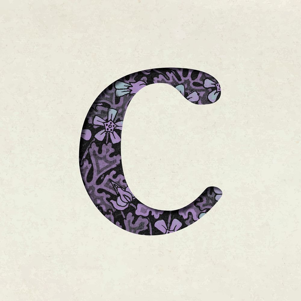 Vintage floral purple lowercase letter c vector typography