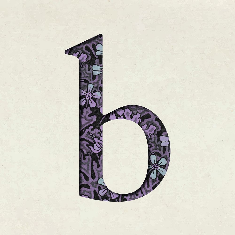 Vintage floral purple lowercase letter b vector typography