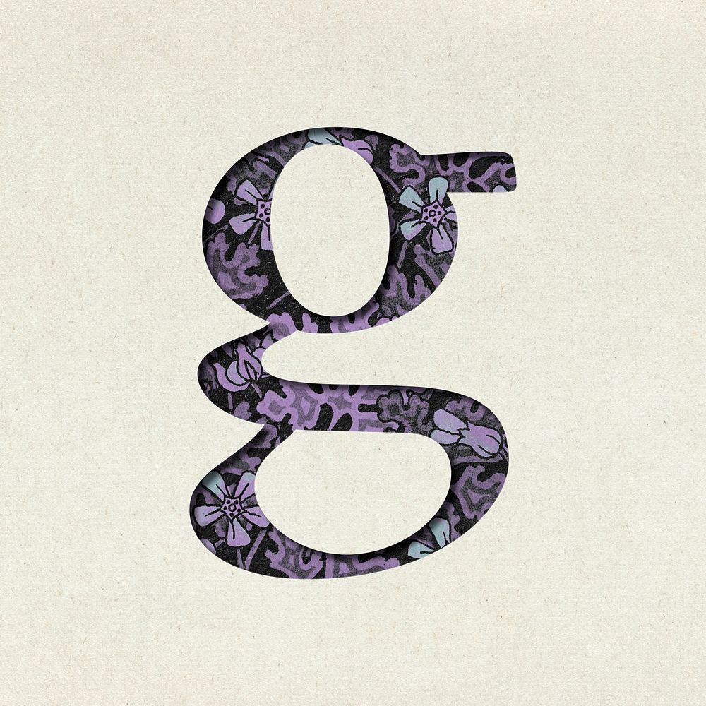 Vintage floral purple lowercase letter G psd typography