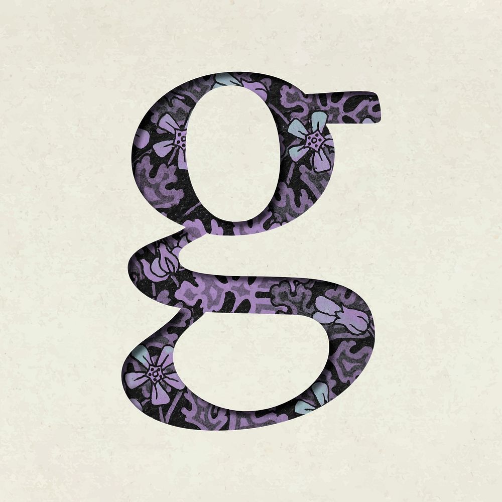 Vintage floral purple lowercase letter g vector typography