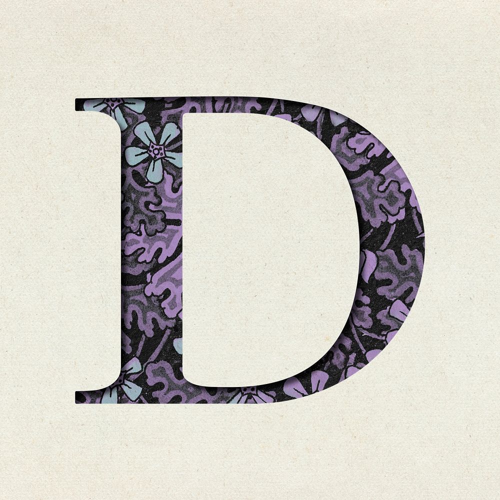 Vintage purple embossed psd letter D typography