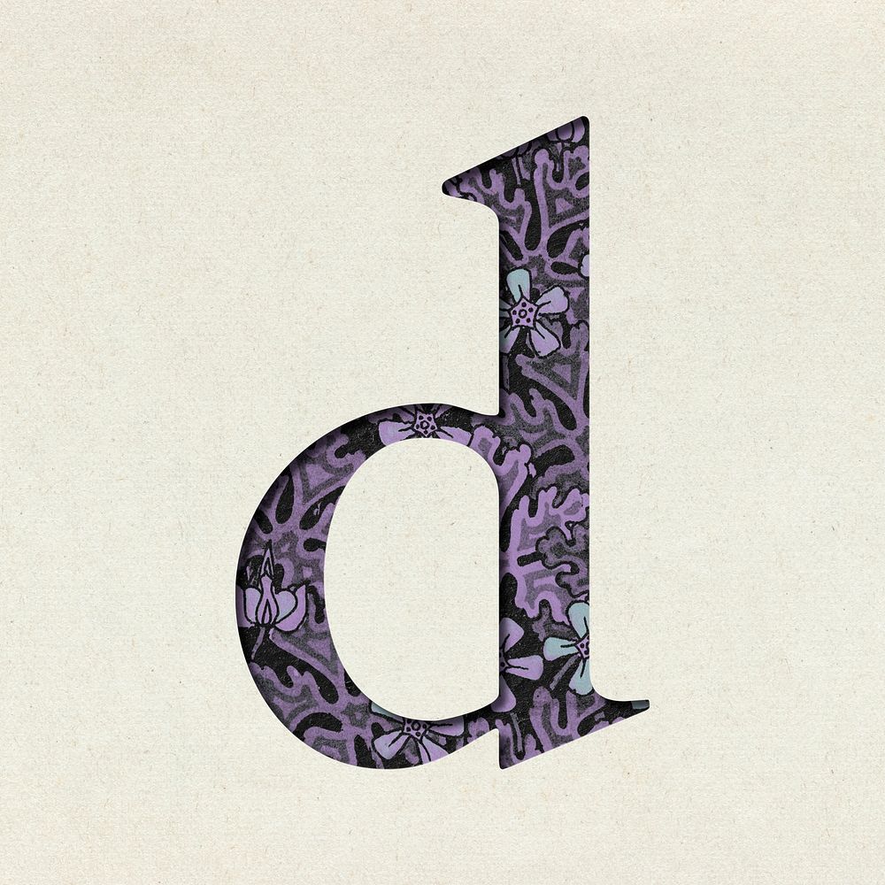 Vintage purple lowercase letter D psd typography