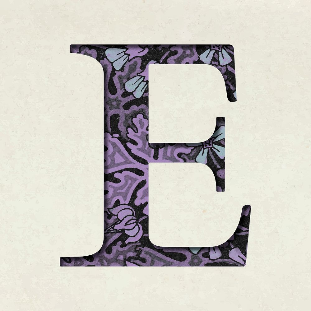 Vintage purple vector letter E typography