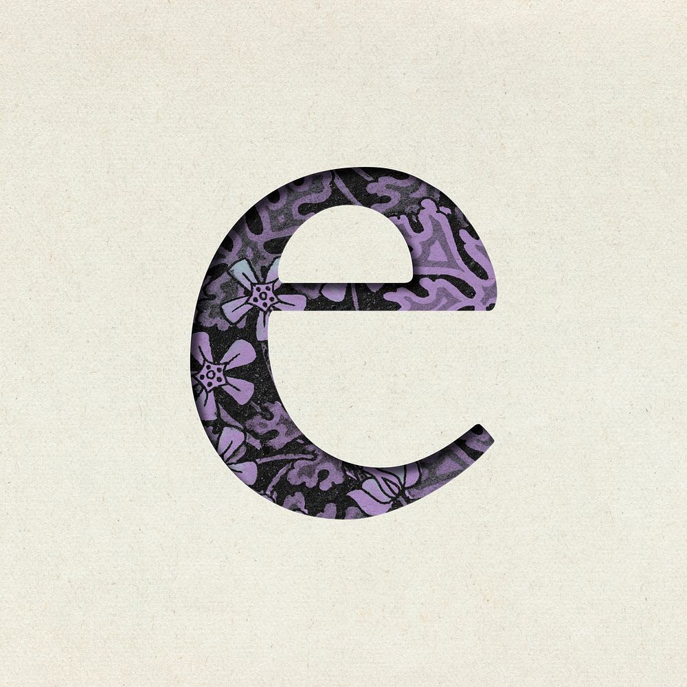 Vintage purple letter E psd typography