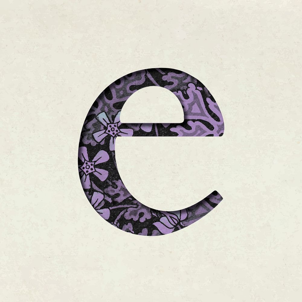 Vintage floral purple lowercase letter e vector typography