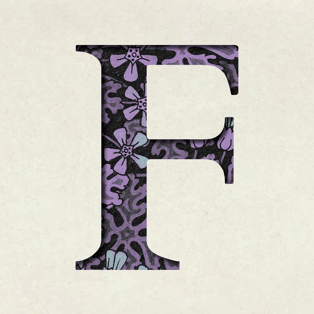 Vintage purple vector letter F typography