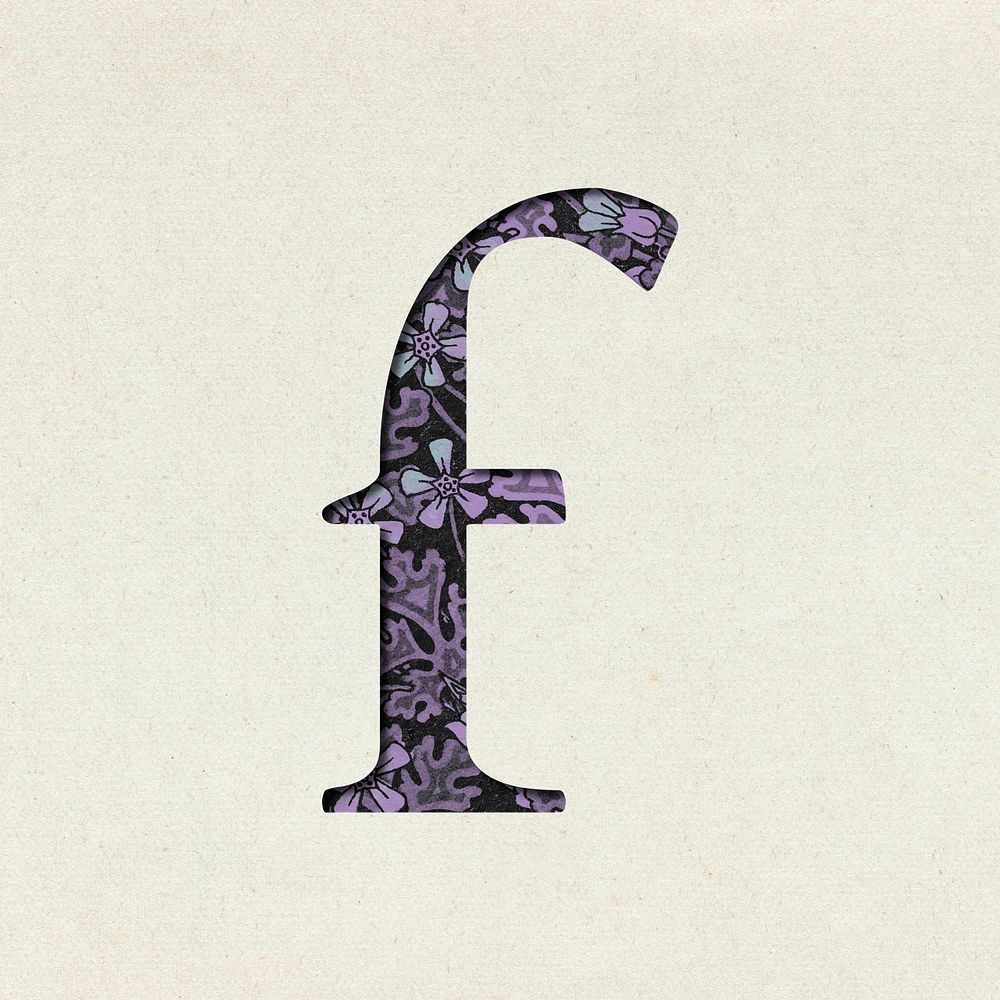 Vintage purple letter F psd typography