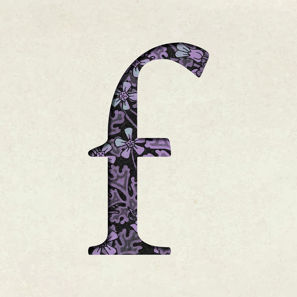 Vintage floral purple lowercase letter f vector typography