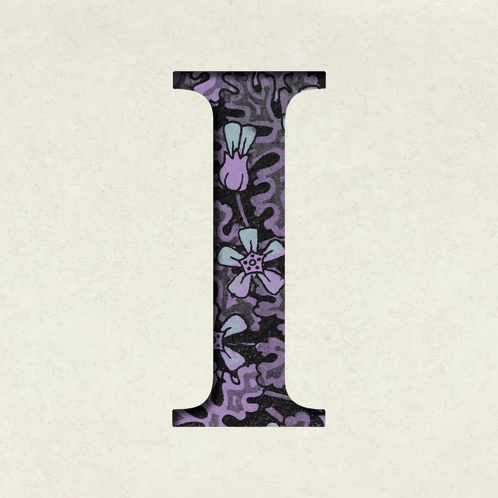 Vintage purple vector letter I typography
