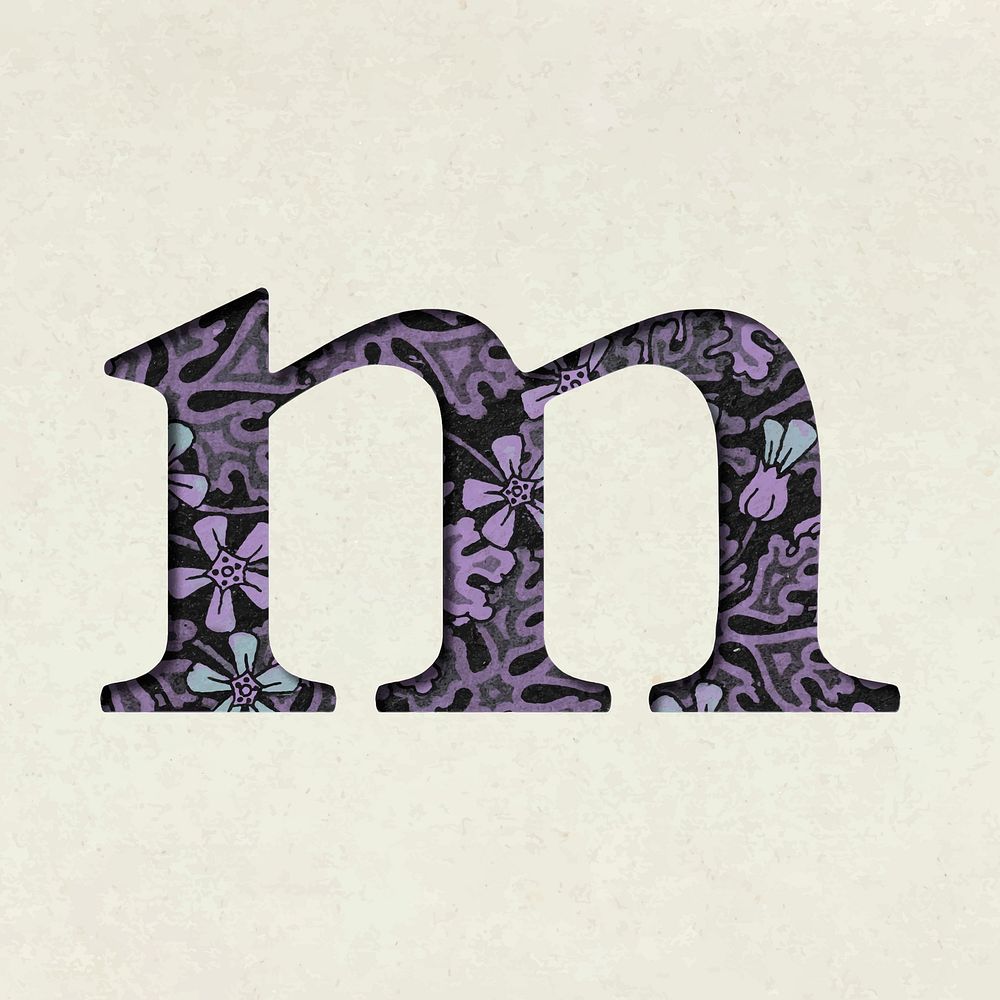 Vintage floral purple lowercase letter m vector typography