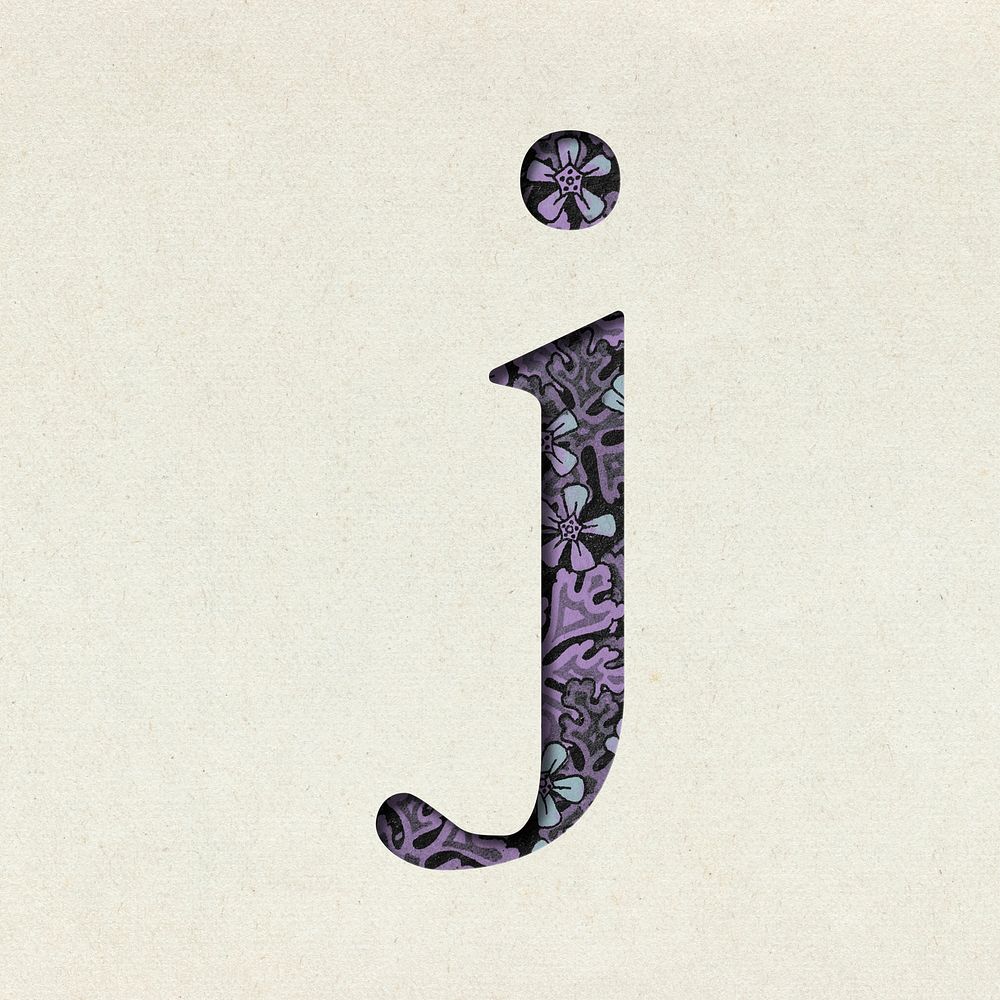 Vintage purple letter J psd typography