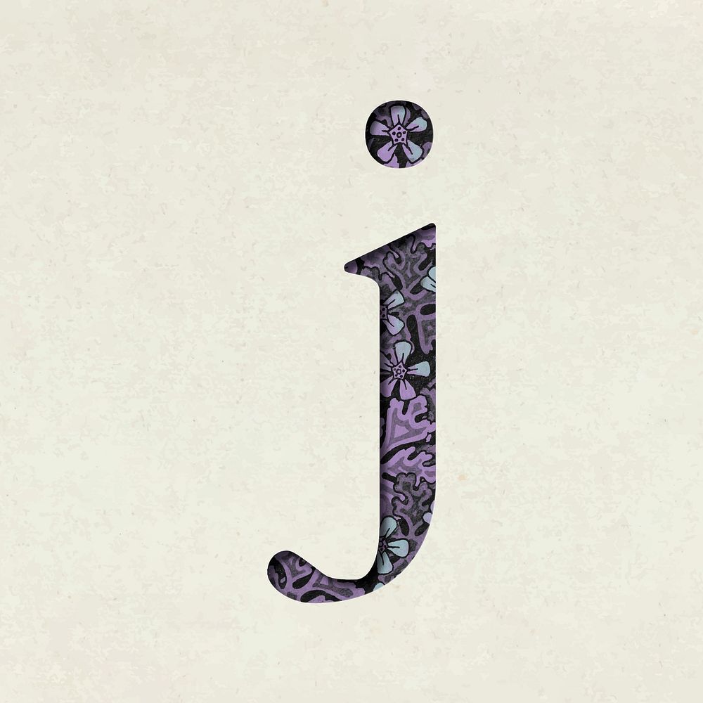 Vintage floral purple lowercase letter j vector typography