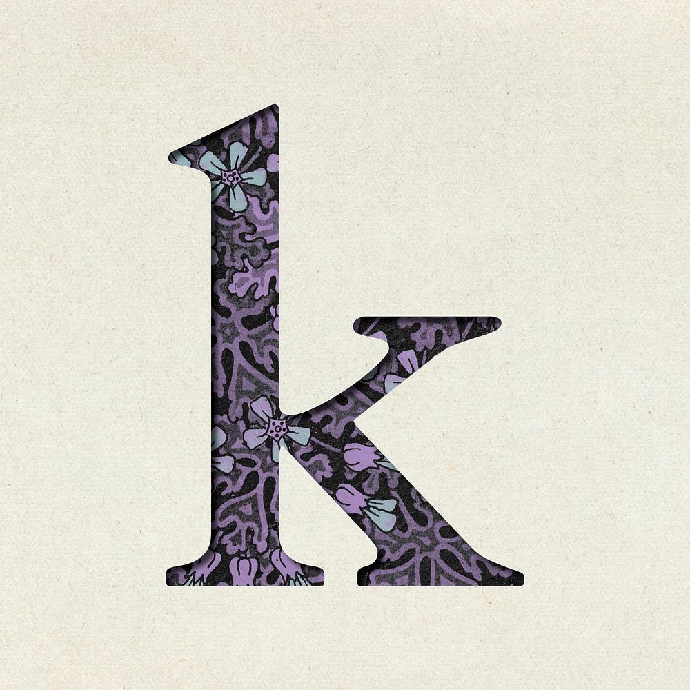 Vintage purple letter K psd typography