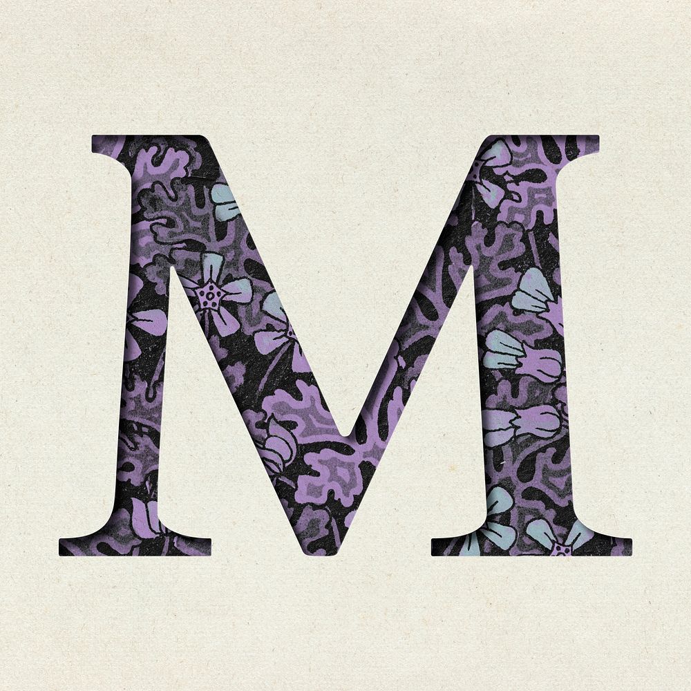 Vintage purple letter psd M typography