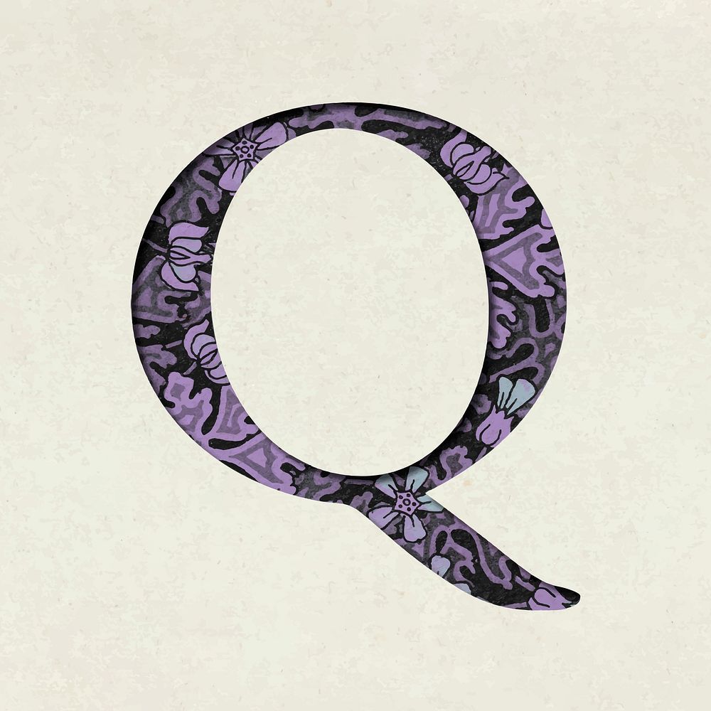 Vintage purple vector letter Q typography