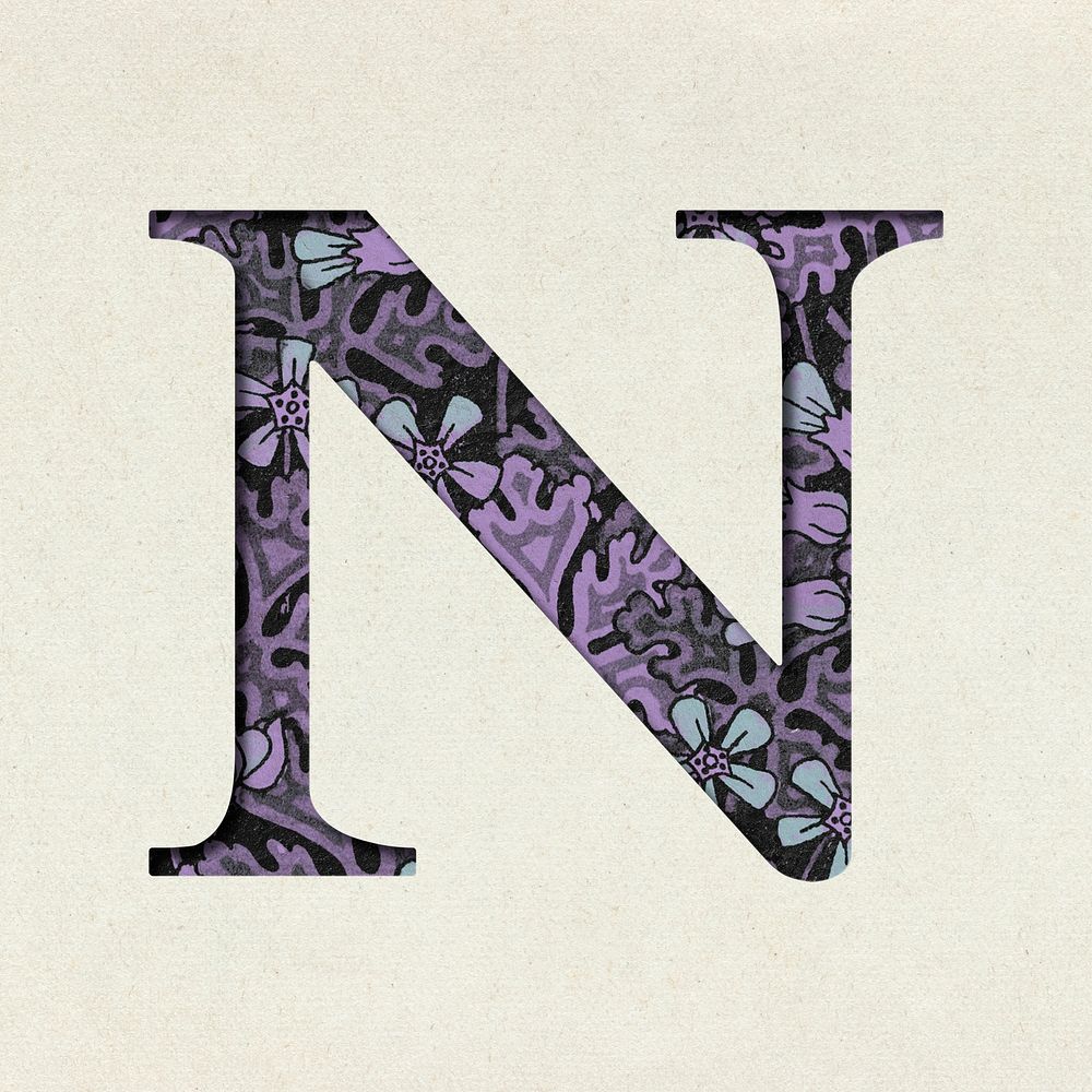 Vintage purple letter psd N typography