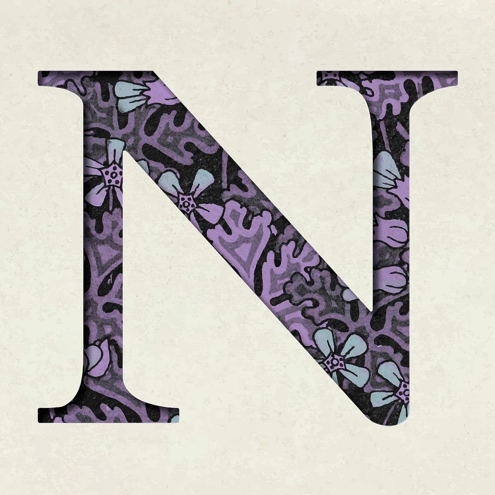 Vintage purple vector letter N typography