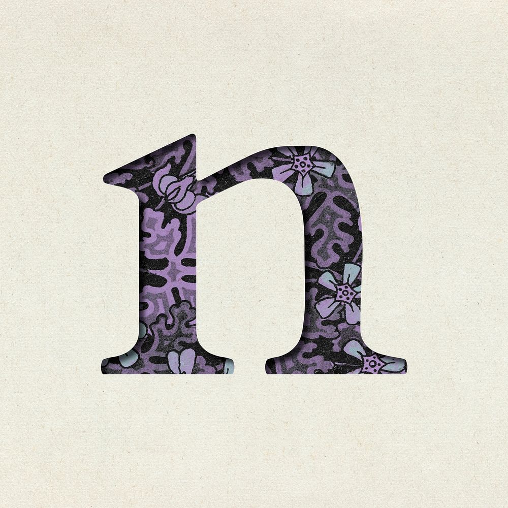 Vintage purple letter N psd typography