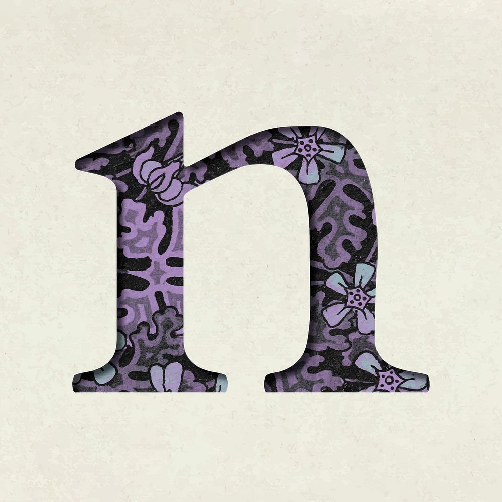 Vintage floral purple lowercase letter n vector typography