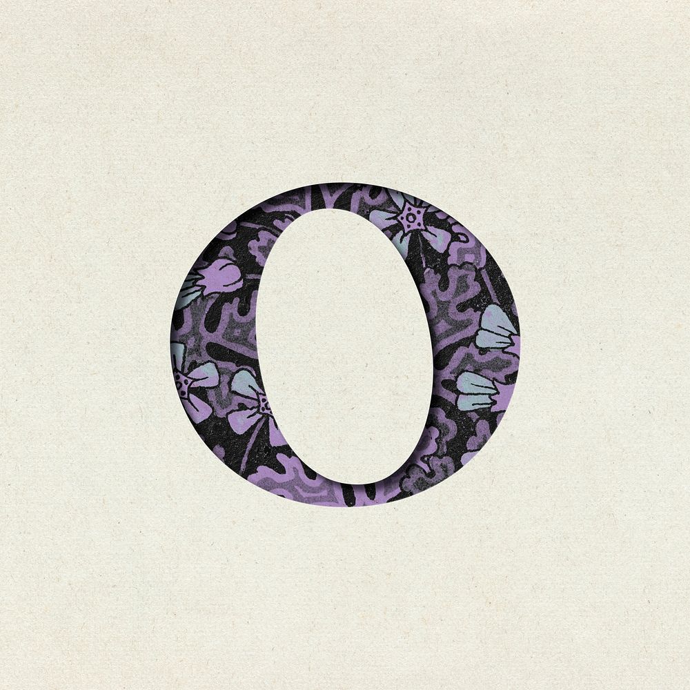 Vintage purple letter O psd typography