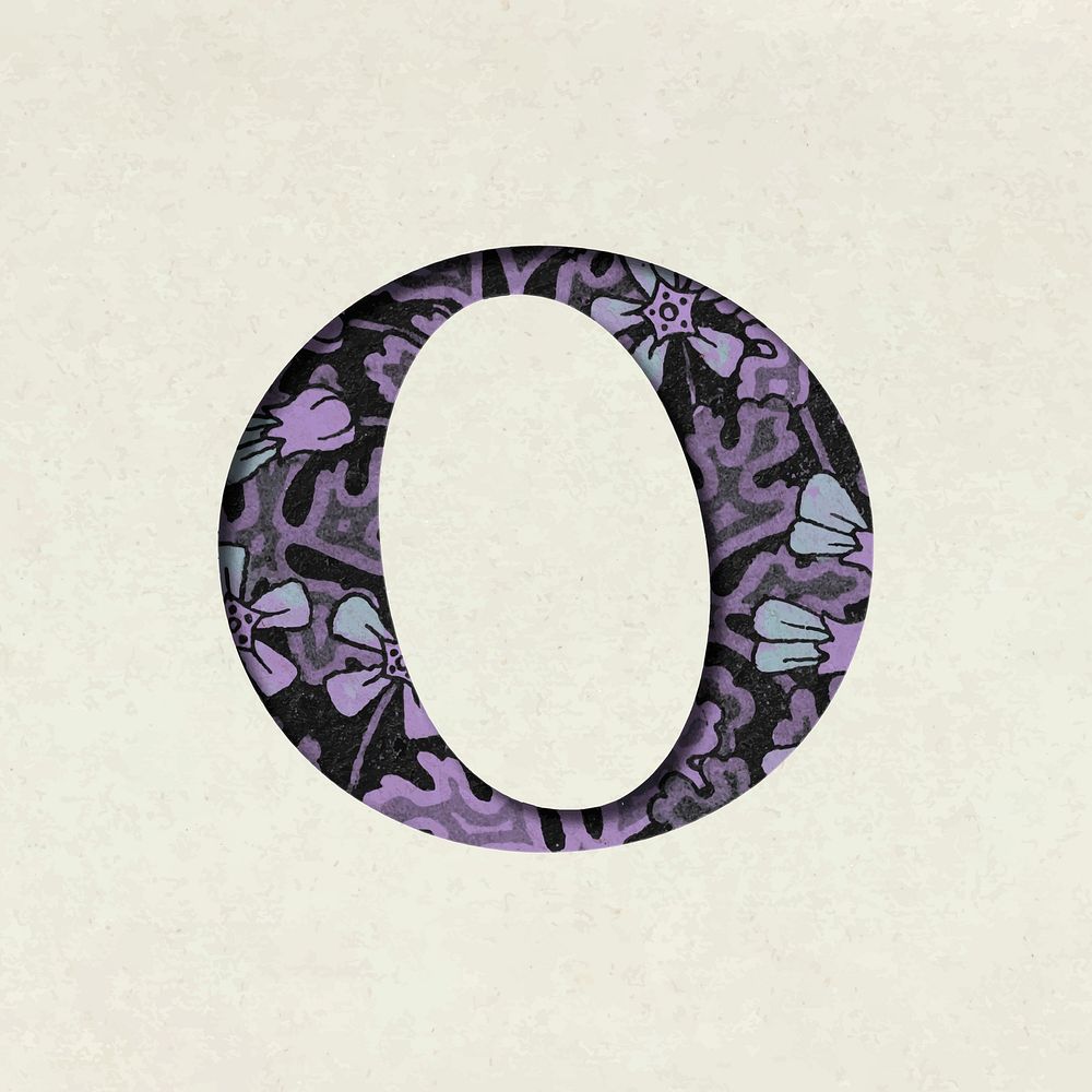 Vintage floral purple lowercase letter o vector typography